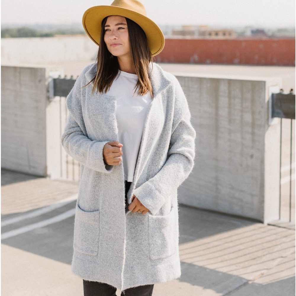 Thread & Supply Vita Light Gray Long Open Jacket - Size XL - Women's Winter Coat